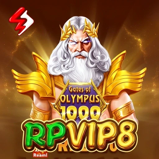 Ilustrasi Zeus berzirah emas dan mahkota laurel di cahaya keemasan untuk rpvip8